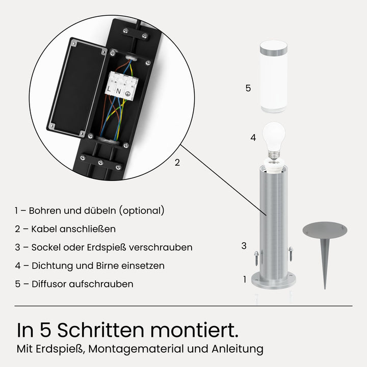 Wegeleuchten Aussen Edelstahl E27 IP44 50cm mit Erdspieß 4er-Set - Bild 6