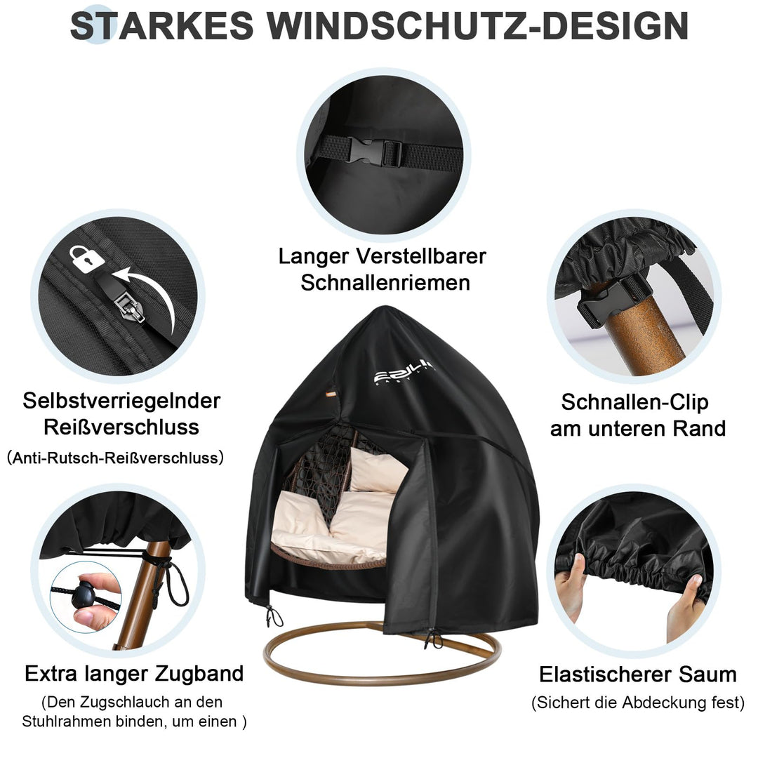 Hängesessel Schutzhülle 420D Oxford wasserdicht 230x200 cm schwarz - Bild 4