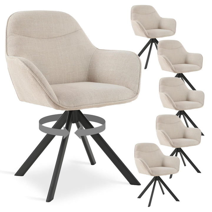 Esszimmerstuhl Drehbar 360° mit Armlehne Leinen Beige 6er Set