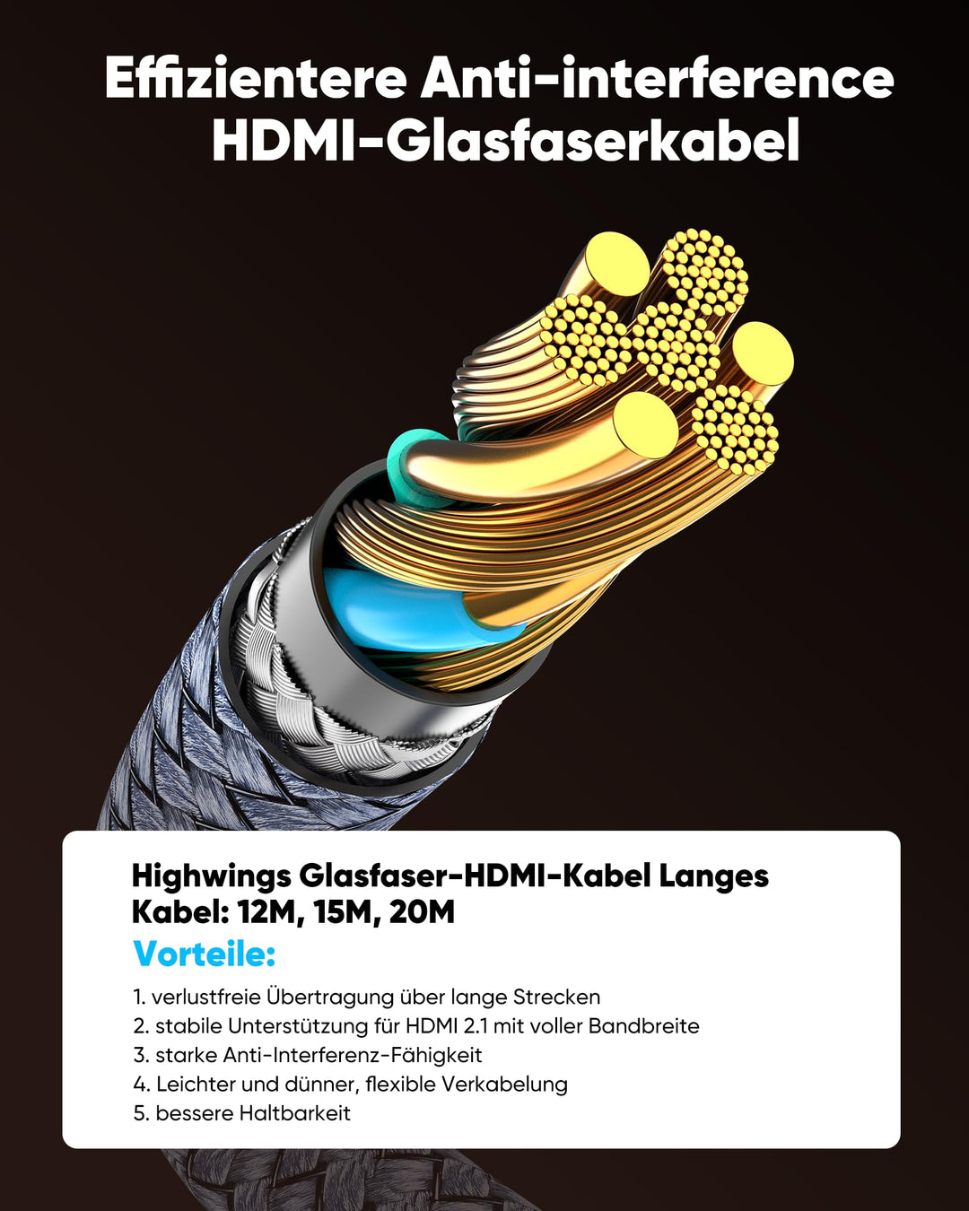 Glasfaser HDMI 2.1 Kabel 20m 8K@60Hz 48Gbps für TV Gaming - Bild 3
