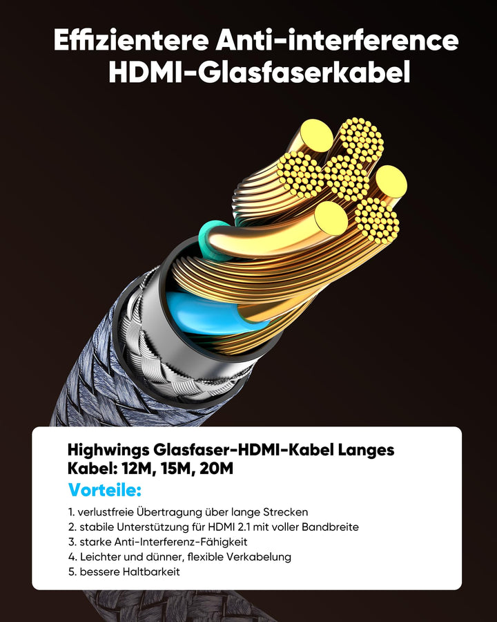 Glasfaser HDMI 2.1 Kabel 20m 8K@60Hz 48Gbps für TV Gaming - Bild 3