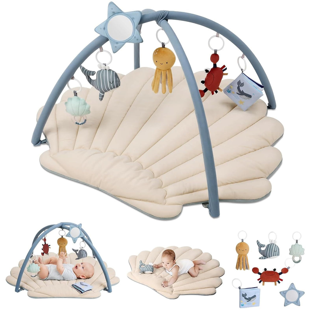 Spielbogen Baby mit Krabbeldecke Boho-Ozean 103x96cm 6 Spielzeuge