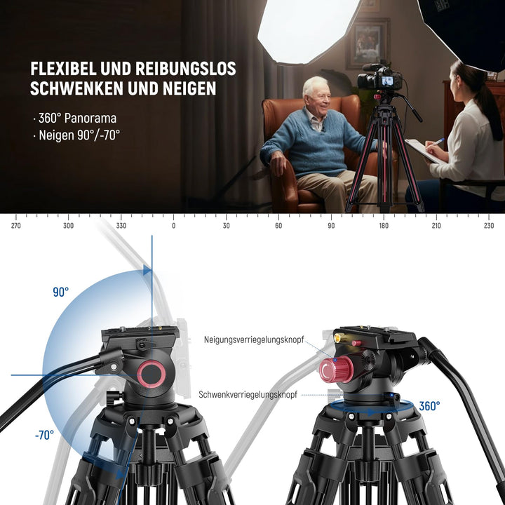 Kamerastativ 2m Aluminium mit Fluidkopf und Schnellwechselplatte - Bild 4