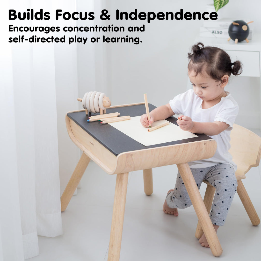 Kindertisch mit Stuhl Holz Kreidetafel-Platte 2 Staufächer - Bild 6