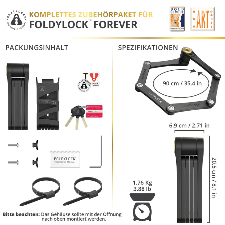 Faltschloss Fahrrad Sold Secure Gold 90cm Öffnungsumfang mit Halterung - Bild 6