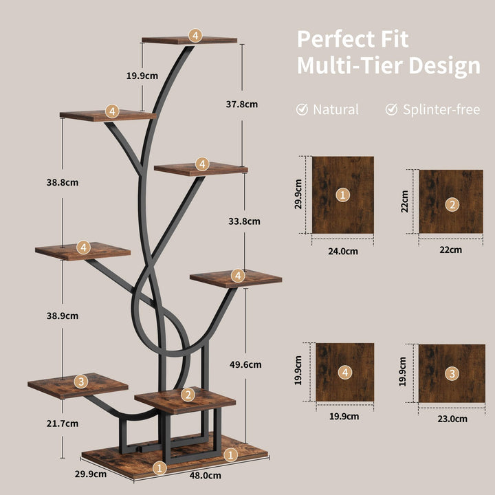 Pflanzenregal 8 Etagen 126cm mit Growlight Metall Holz Schwarz - Bild 5