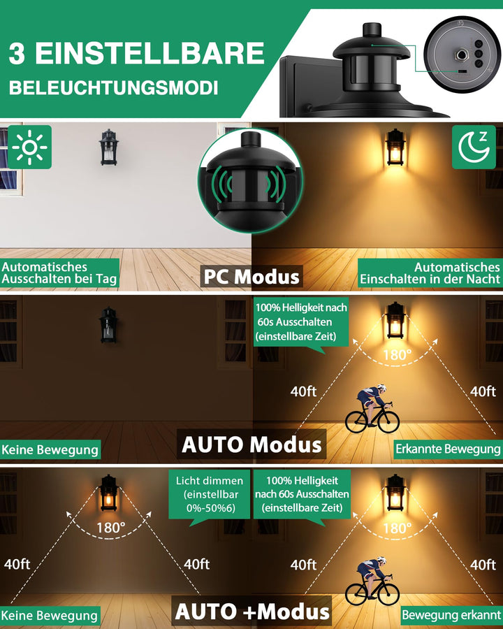 Aussenlampe mit Bewegungsmelder Schwarz Aluminium 3 Modi IP44 - Bild 2