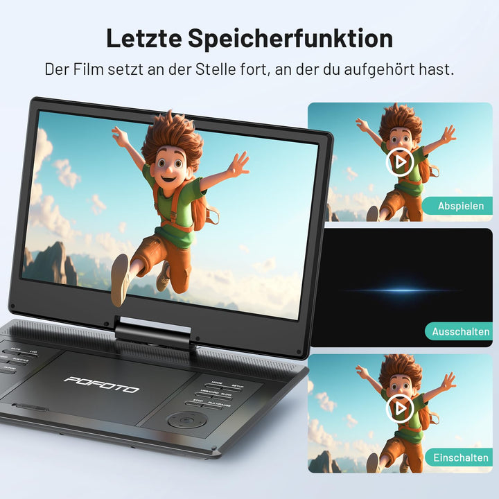 Tragbarer DVD-Player 14,1" HD-Schwenkdisplay 6h Akku zonenfrei - Bild 6