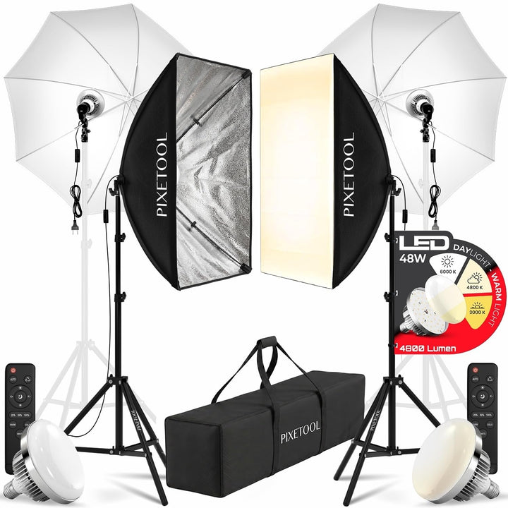 Softbox Set 70x50 cm mit LED-Lampen 48W dimmbar 2er-Set Fotostudio