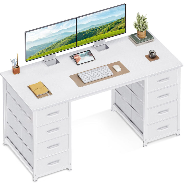 Schreibtisch mit 8 Stoffschubladen 120x48 cm Weiss
