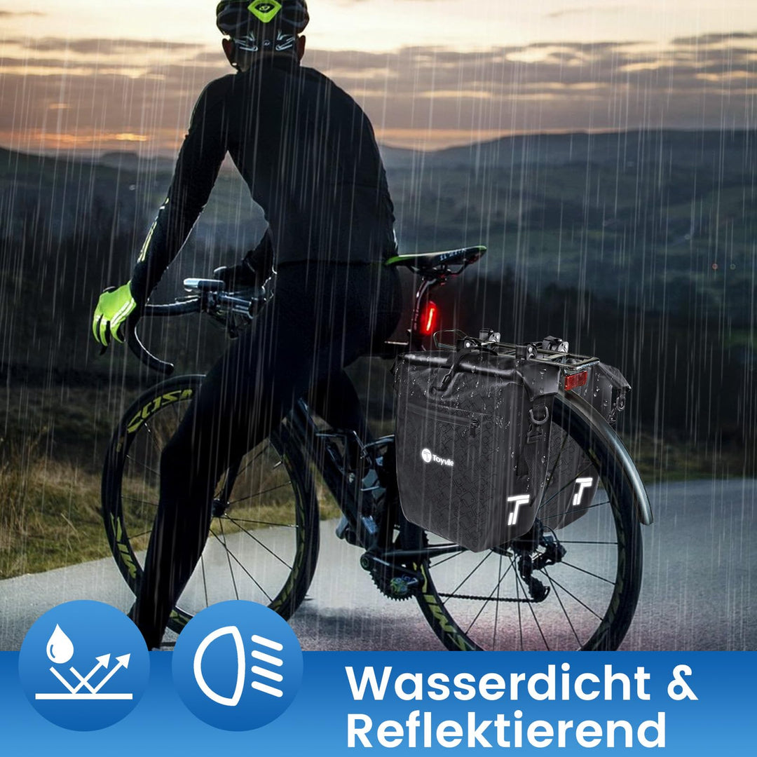 Gepäckträgertaschen Fahrrad 2er-Set wasserdicht 2x32L mit Reflektor - Bild 6