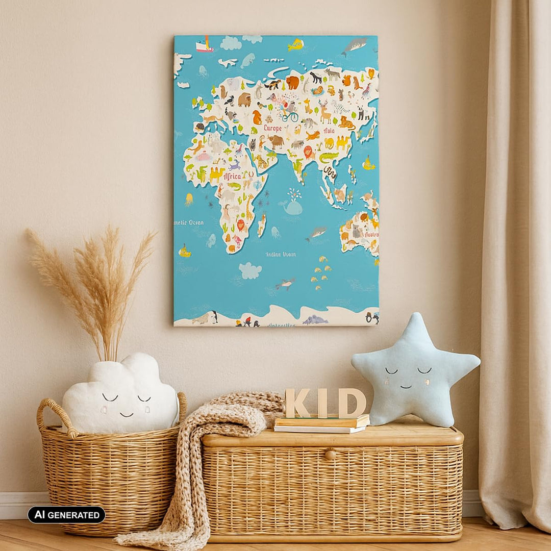 Leinwandbild Weltkarte Kinder 55x100 cm aufhängfertig - Bild 3