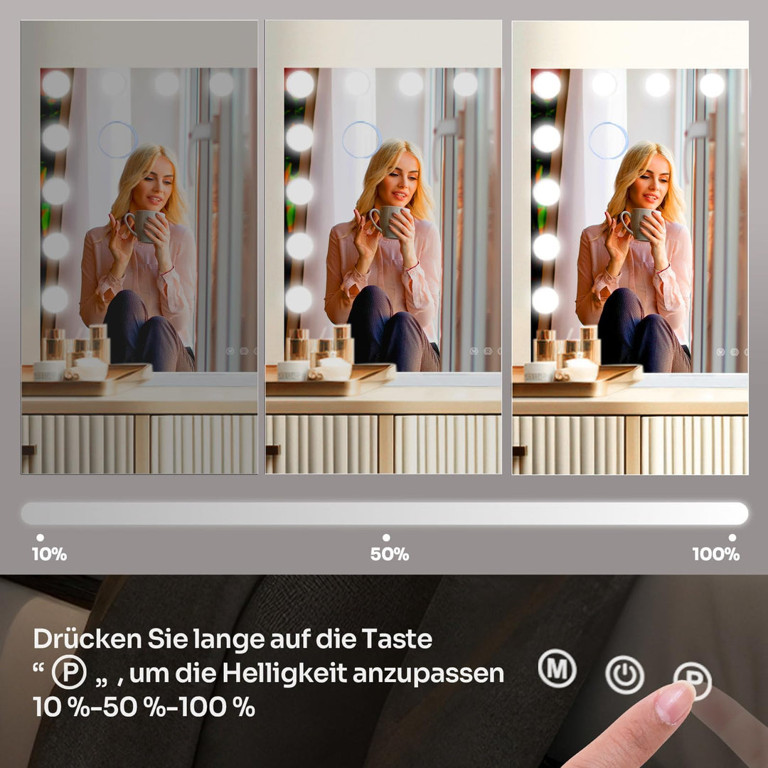 Schminkspiegel mit LED-Beleuchtung 80x60cm 3 Lichtmodi Hollywood-Stil - Bild 4