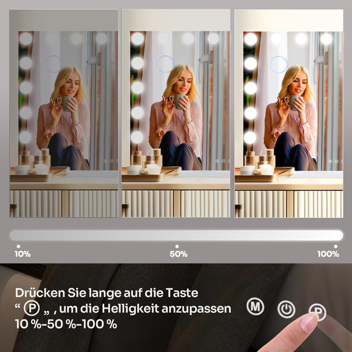Schminkspiegel mit LED-Beleuchtung 80x60cm 3 Lichtmodi Hollywood-Stil - Bild 4