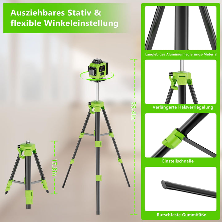 Kreuzlinienlaser Grün 16 Linien 4x360° selbstnivellierend mit Stativ - Bild 2