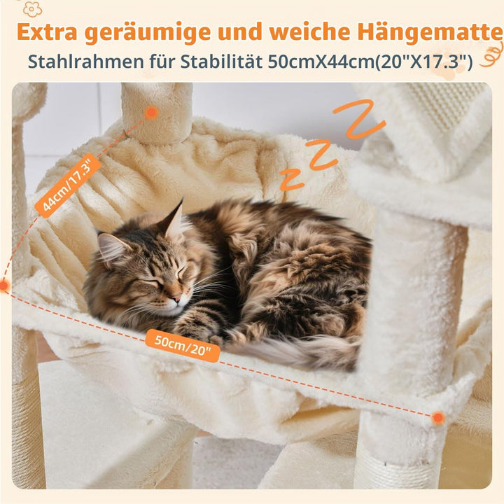 Kratzbaum XXL 180 cm für grosse Katzen mit Hängematte und Nest - Bild 5