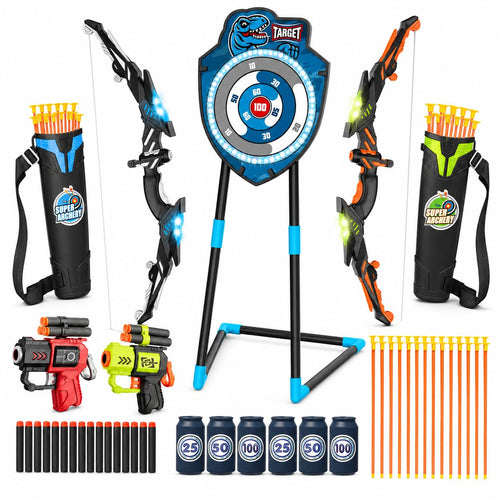 LED Bogenschiesset Kinder 4-12 Jahre mit Zielscheibe 2er-Set