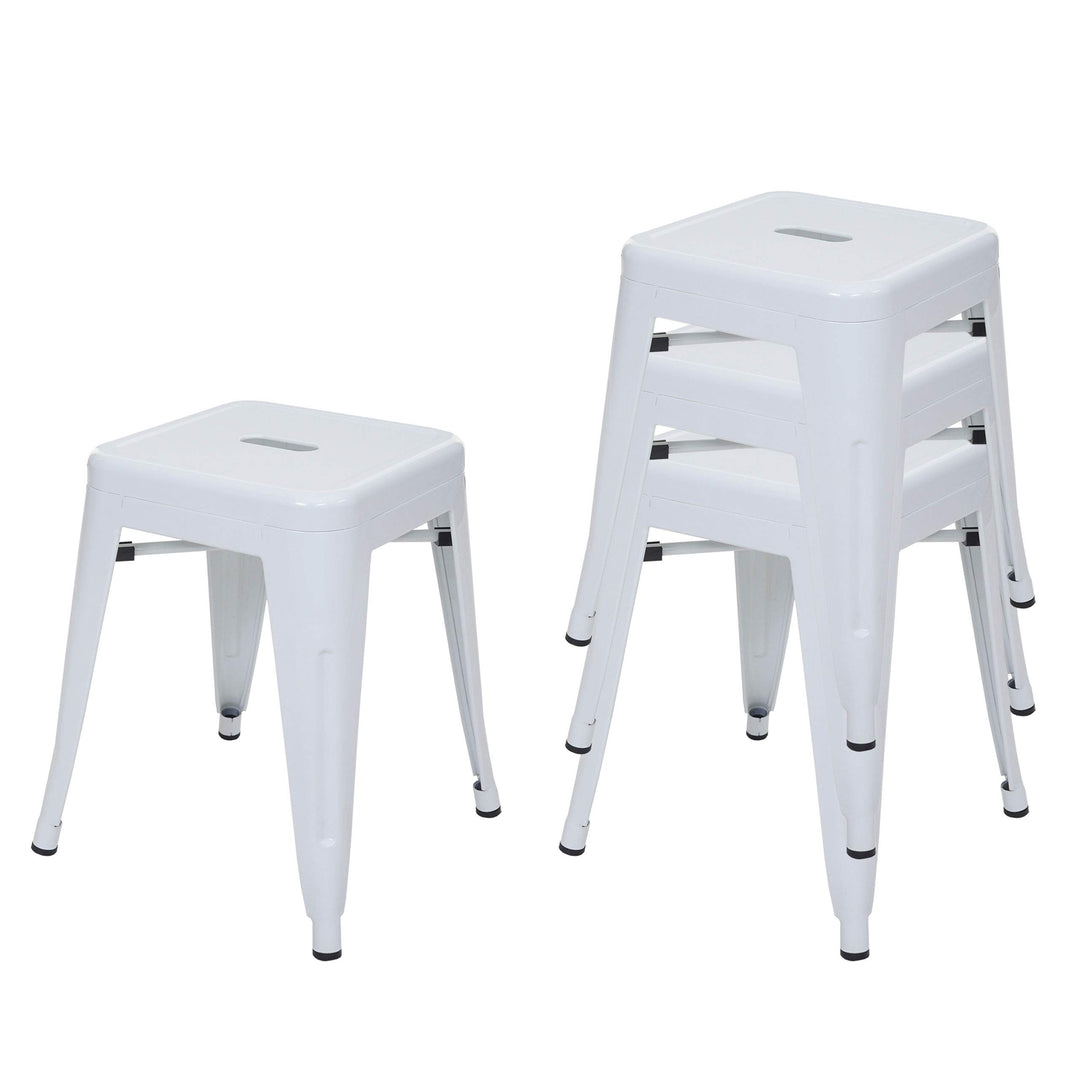 Metallhocker Industriedesign stapelbar 4er-Set, weiss, 46 cm