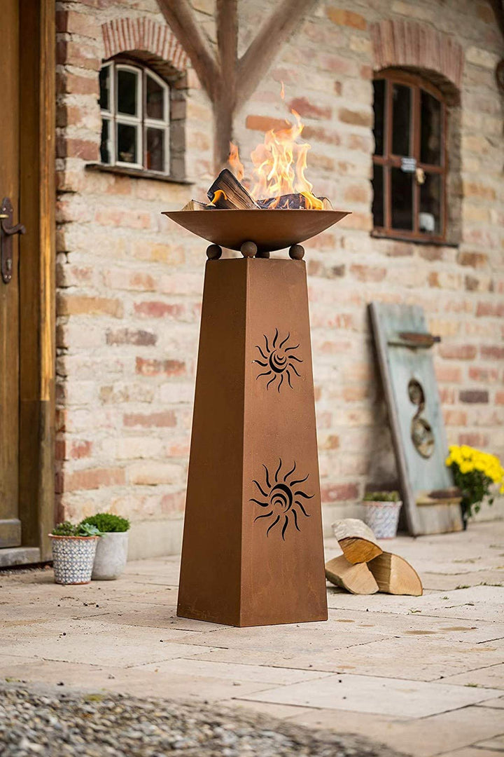 Feuerschale Dekosäule Sonne Metall Edelrost 2-teilig 103 cm