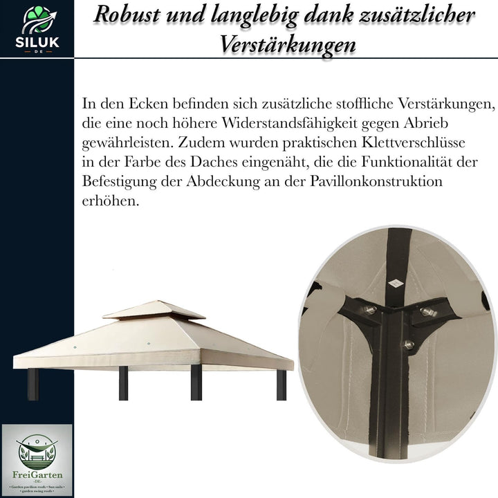 Ersatzdach Pavillon 3x3m Panama PVC Soft 370g/m² wasserabweisend Beige - Bild 8