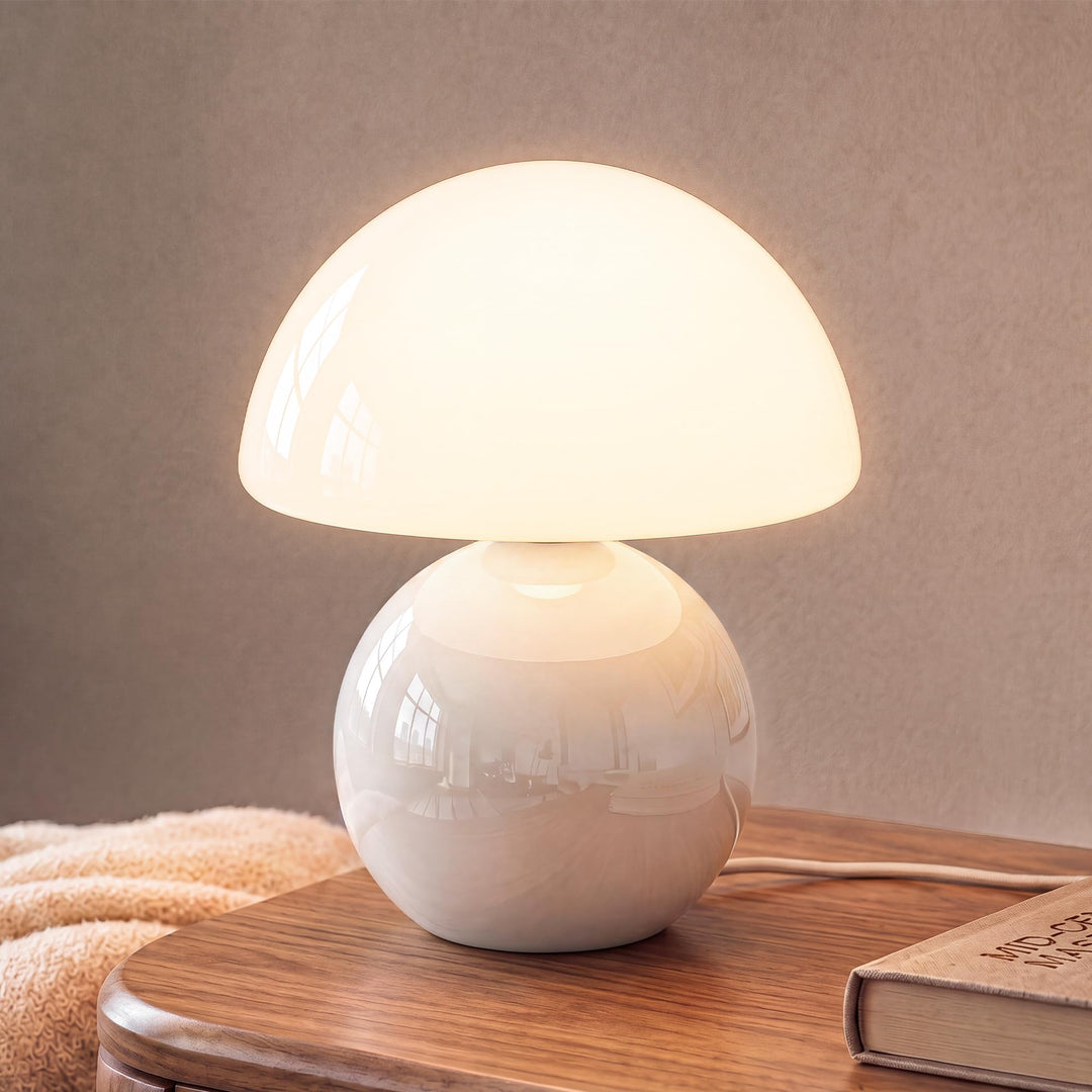 Pilz Tischlampe Keramikbasis Glas stufenlos dimmbar Dekolampe