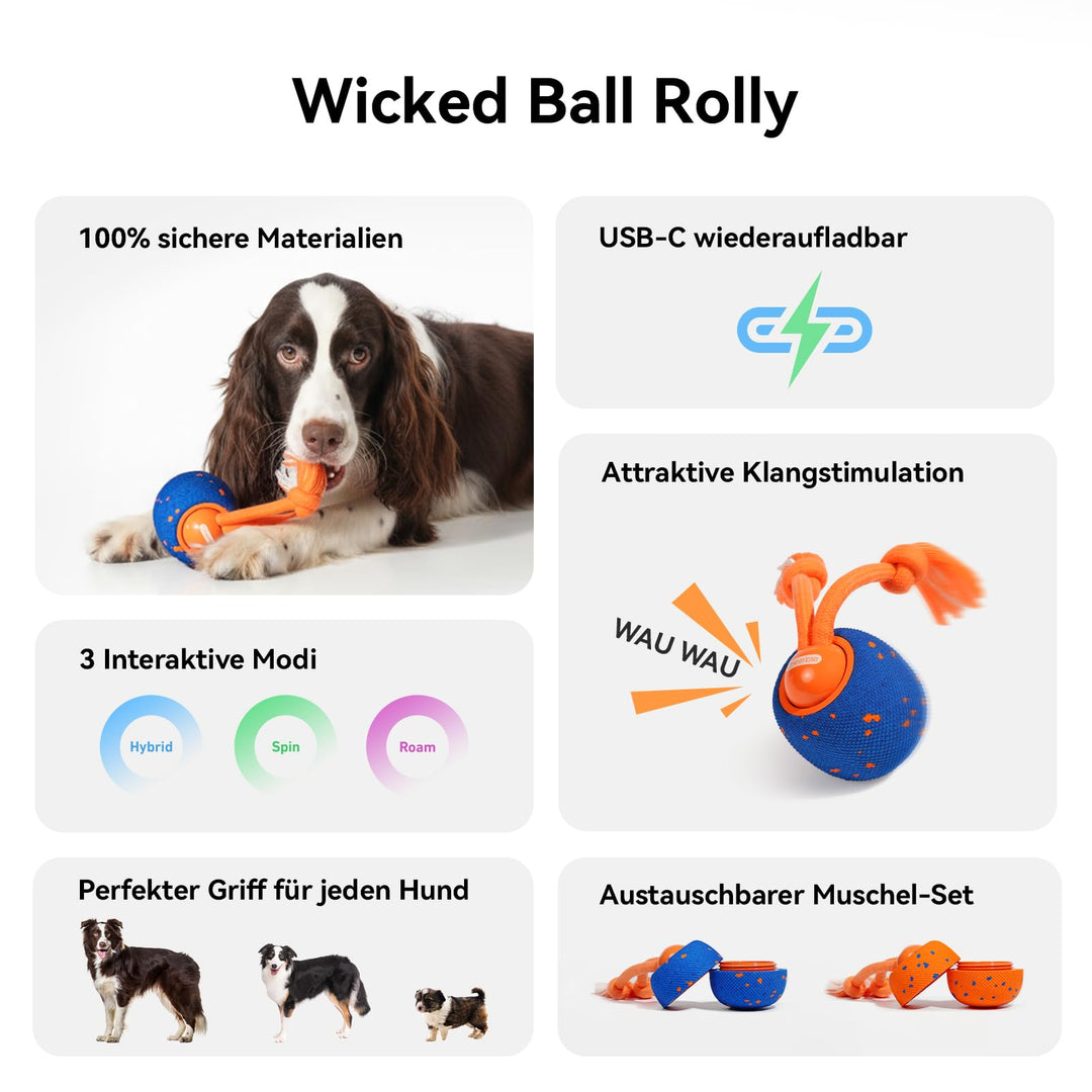 Interaktiver Hundeball mit Seil und Bellgeräusch 3 Modi USB-C - Bild 3
