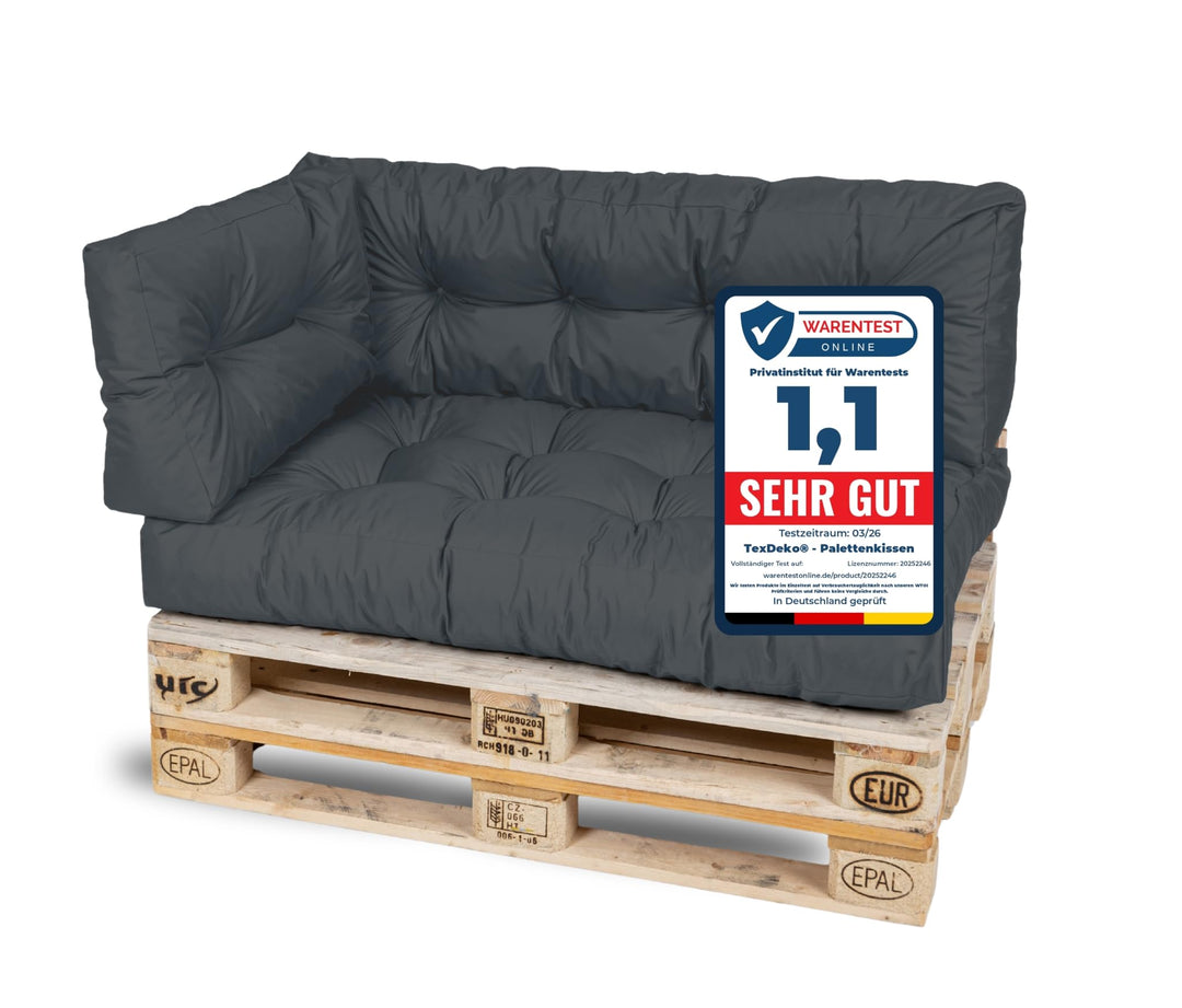 Palettenkissen Set 3-teilig 120x80x18cm Anthrazit In- &amp; Outdoor