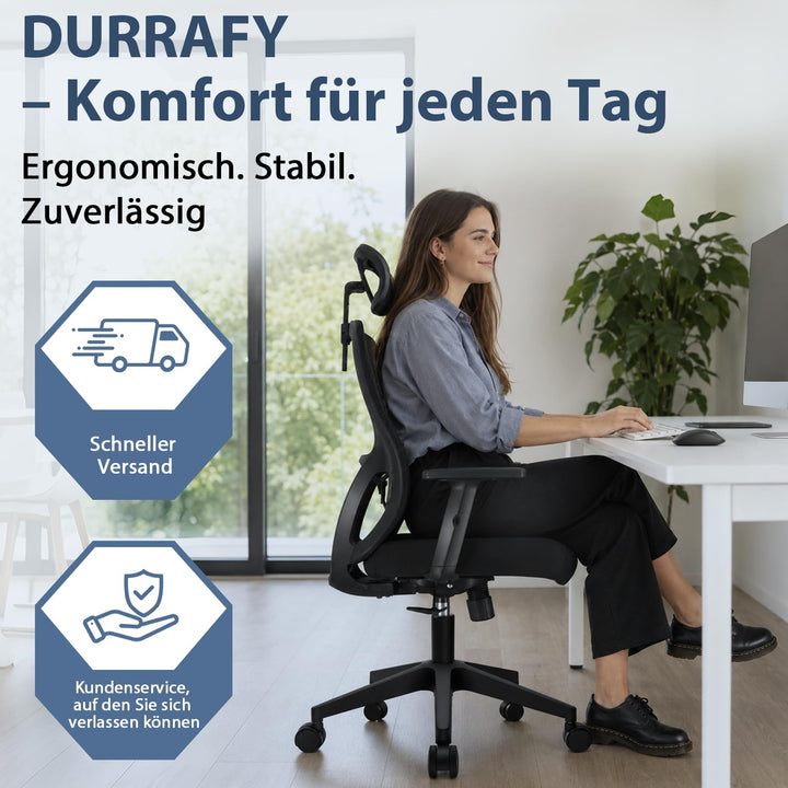 Ergonomischer Bürostuhl Netz 150 kg mit Lordosenstütze und Kopfstütze - Bild 7