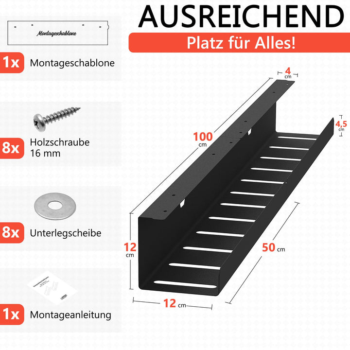 Kabelkanal Schreibtisch Stahl schwarz matt 2x50cm Kabelkorb - Bild 6