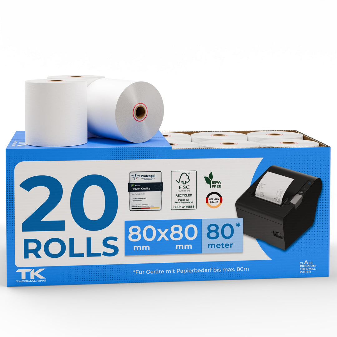 Thermorollen 80x80x12 mm Thermopapier für Kassendrucker 20 Stk