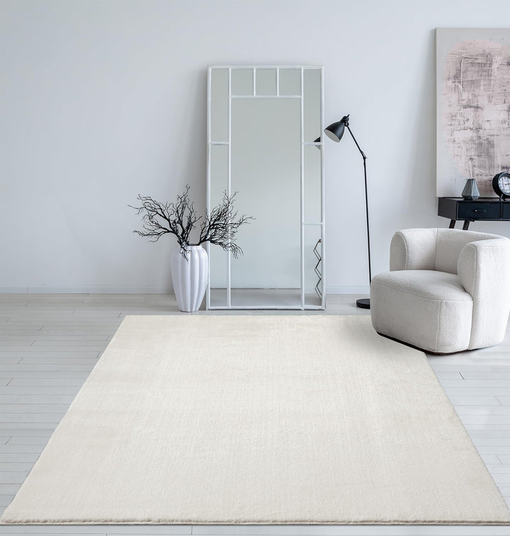 Kurzflor Teppich Felloptik waschbar 200x280 cm Creme Anti-Rutsch