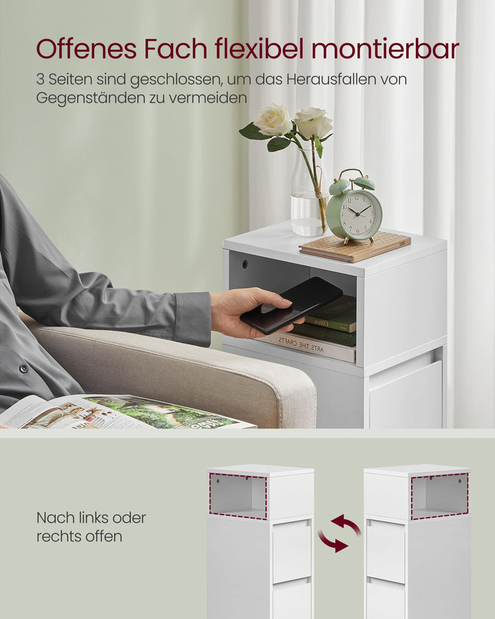 Nachttisch schmal 2er Set mit 2 Schubladen grifflos Wolkenweis - Bild 3