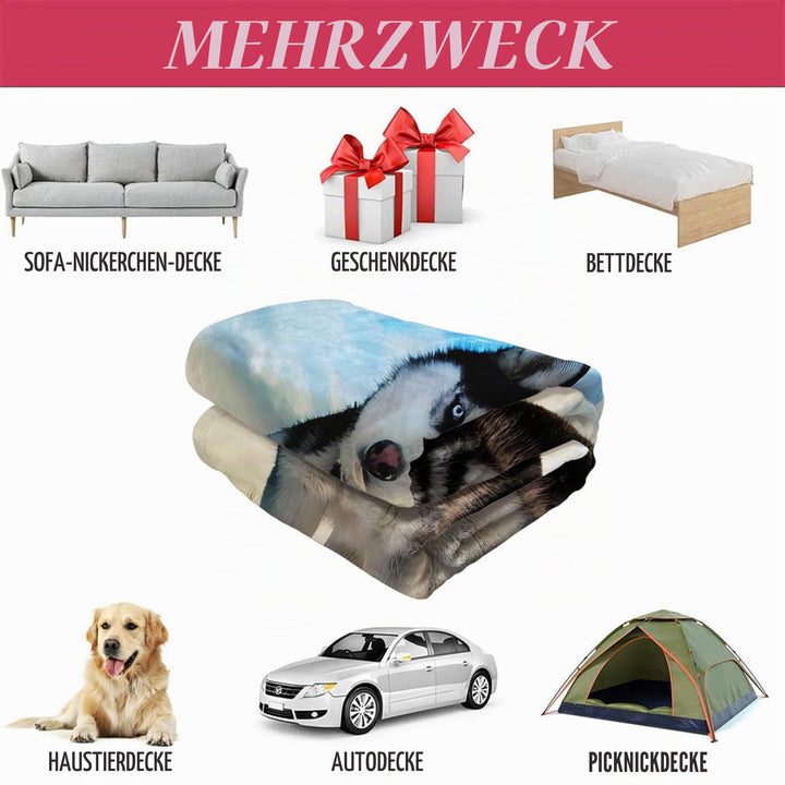 Kuscheldecke Flanell 150x200 cm Husky-Motiv weiss - Bild 5