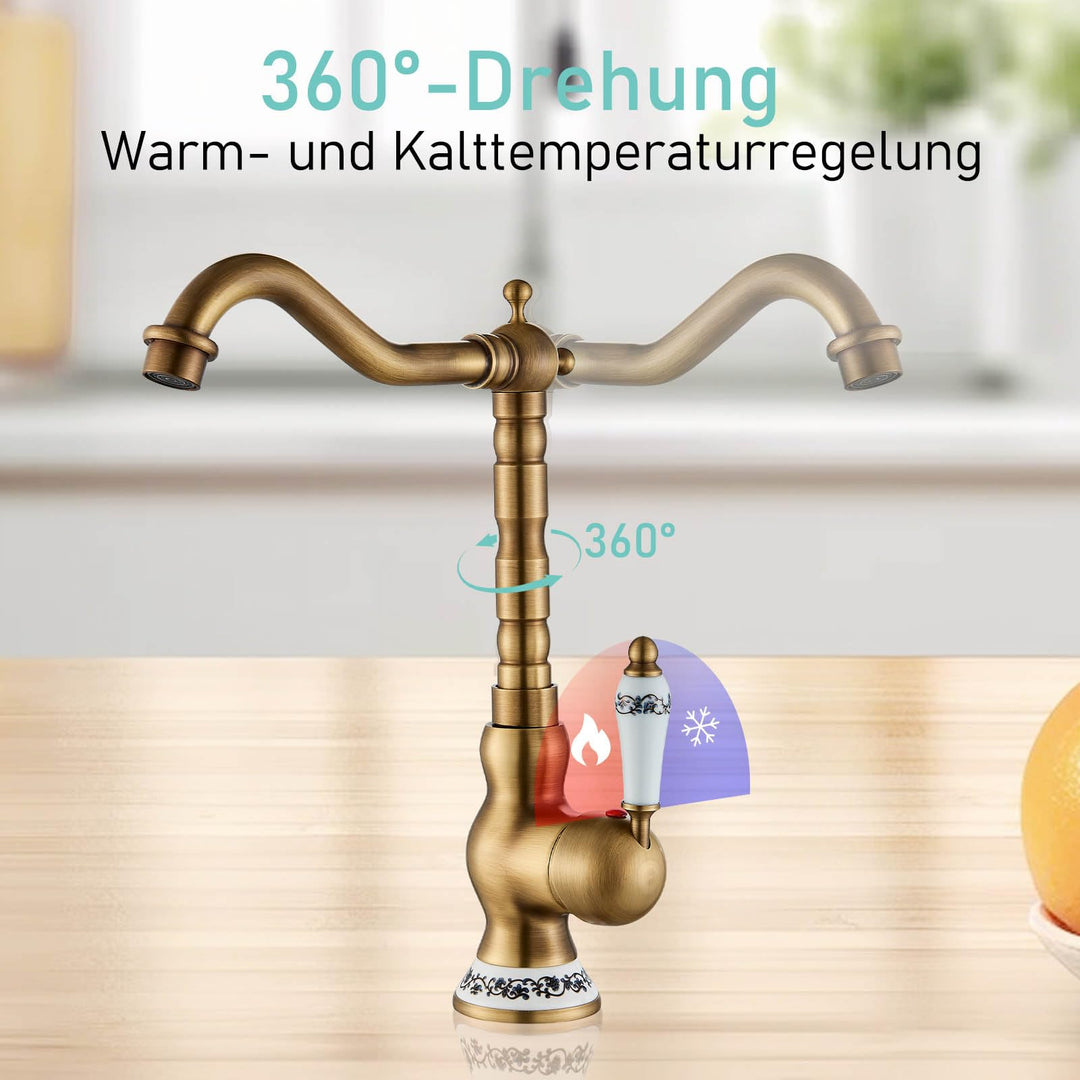 Waschtischarmatur Retro Messing Keramik für Badezimmer - Bild 3