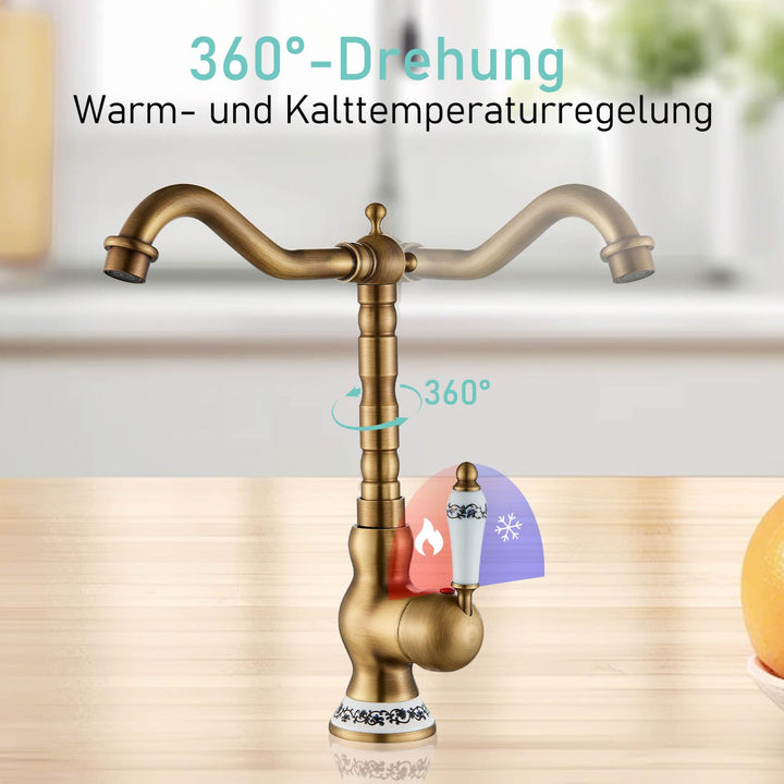 Waschtischarmatur Retro Messing Keramik für Badezimmer - Bild 3