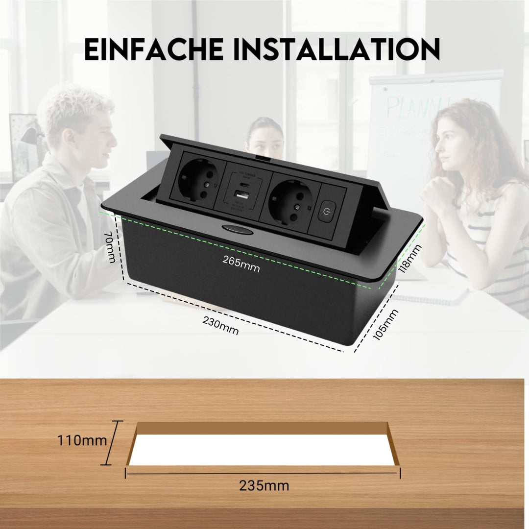 Versenkbare Tischsteckdose 2-fach USB-C PD20W + USB-A Schwarz - Bild 5