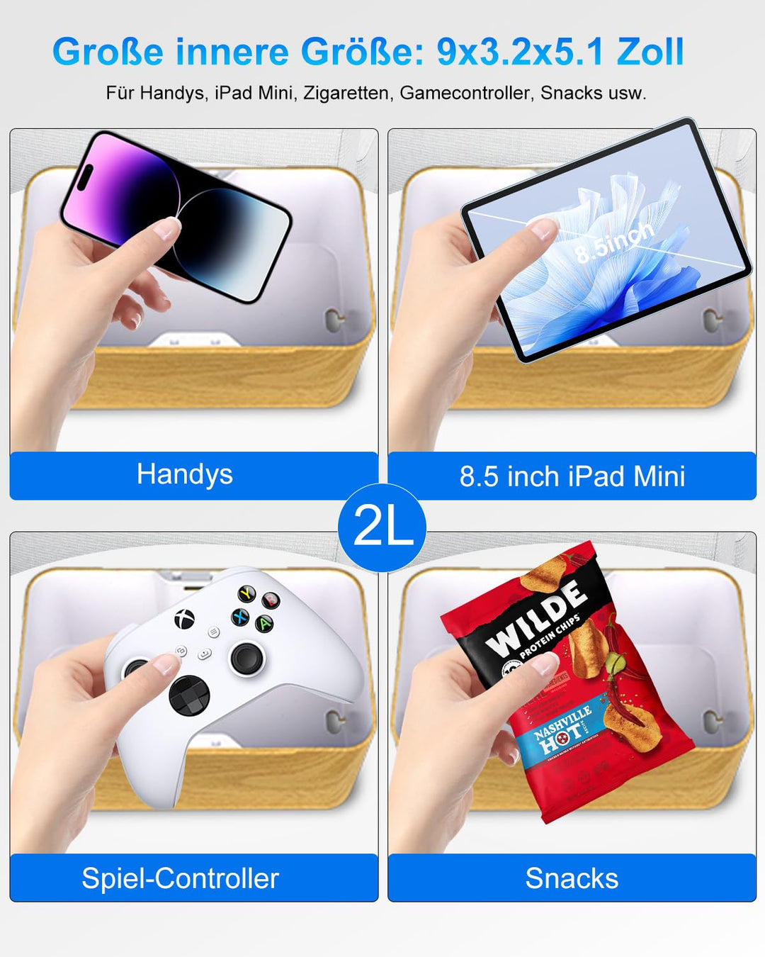 Zeitschloss Box mit Timer für Handy und Snacks Holzoptik - Bild 6