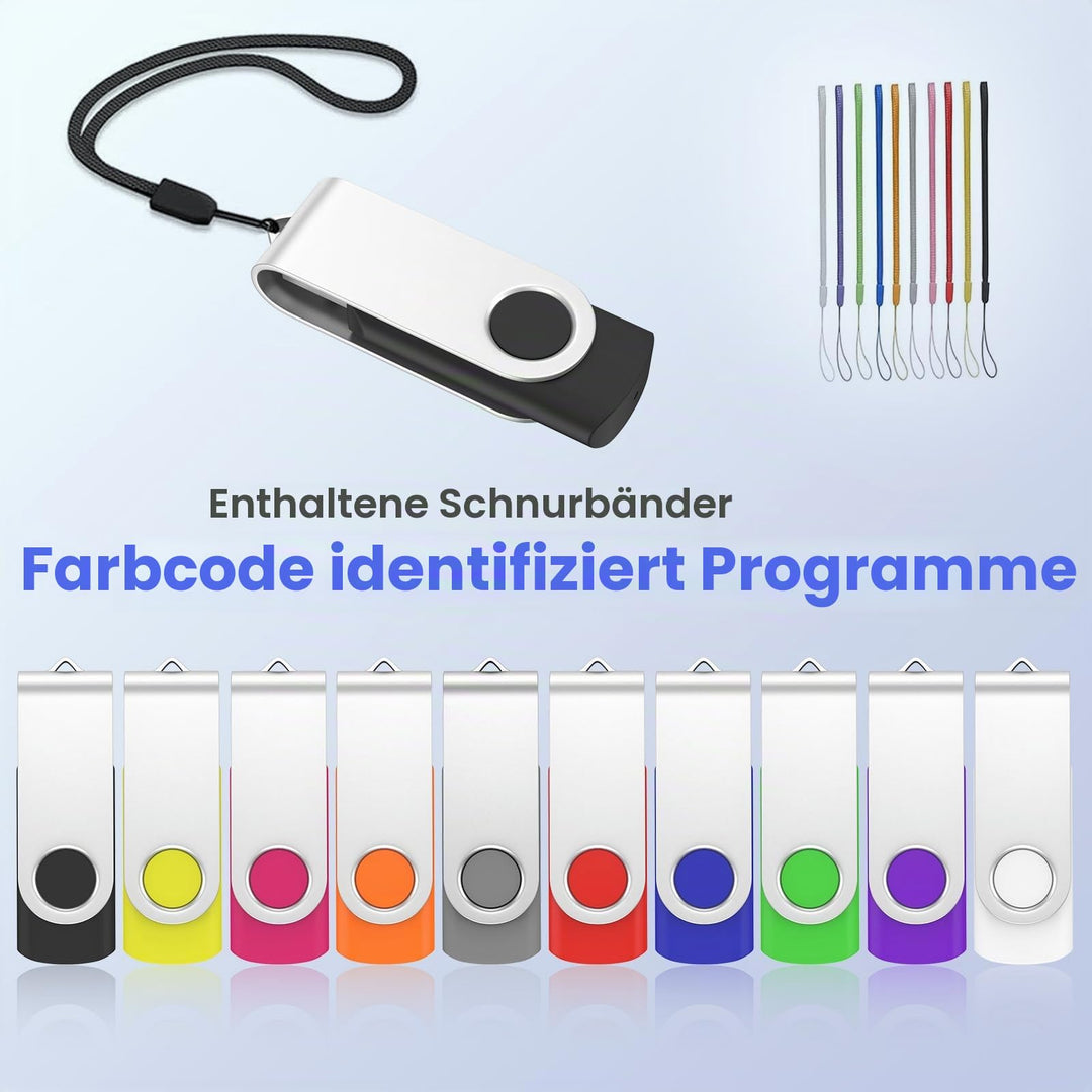 USB-Stick 8GB 10er-Set USB 2.0 mehrfarbig mit Schluesselbandoesung - Bild 4