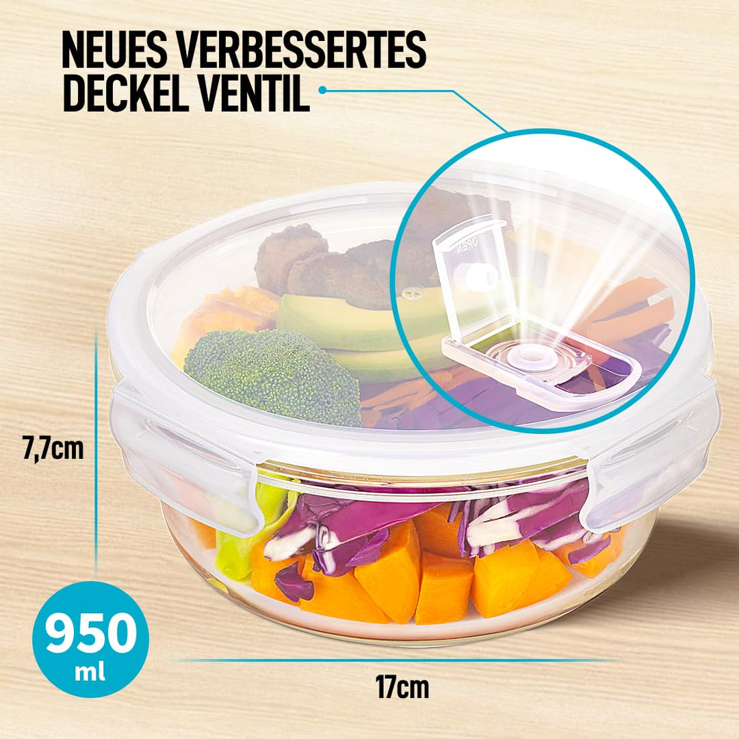 Meal-Prep-Boxen Borosilikatglas rund 950ml 5er-Set mit Ersatzdeckel - Bild 4