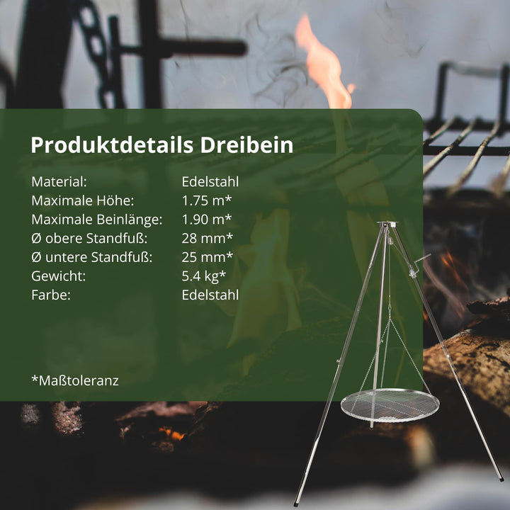 Dreibein Schwenkgrill Edelstahl höhenverstellbar mit Kurbel &amp; Tasche - Bild 3