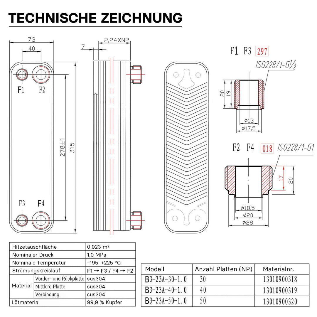 Plattenwärmetauscher 50 Platten Edelstahl max. 210 kW Heizung Solar - Bild 7