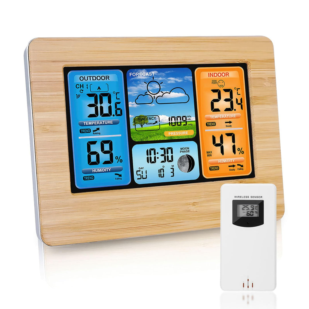 Funkwetterstation Farbdisplay mit Außensensor, Wecker &amp; Luftdruck
