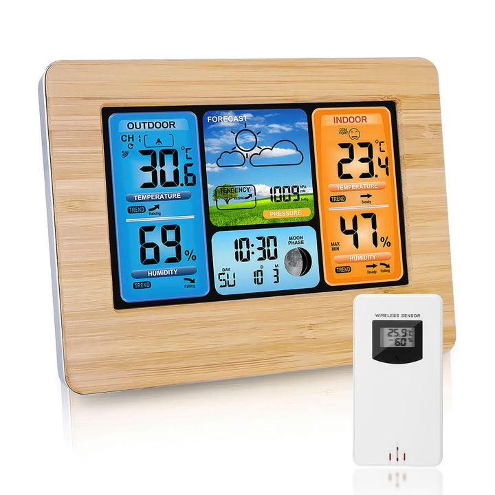 Funkwetterstation Farbdisplay mit Außensensor, Wecker &amp; Luftdruck