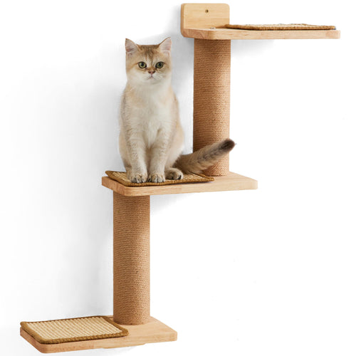 Katzen-Kletterwand Massivholz mit Sisal 3-in-1 wandmontiert