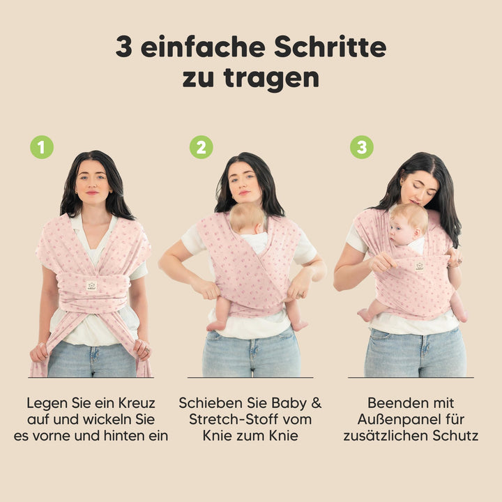 Babytrage ab Geburt elastisches Tragetuch Pink Daisies für Neugeborene - Bild 7