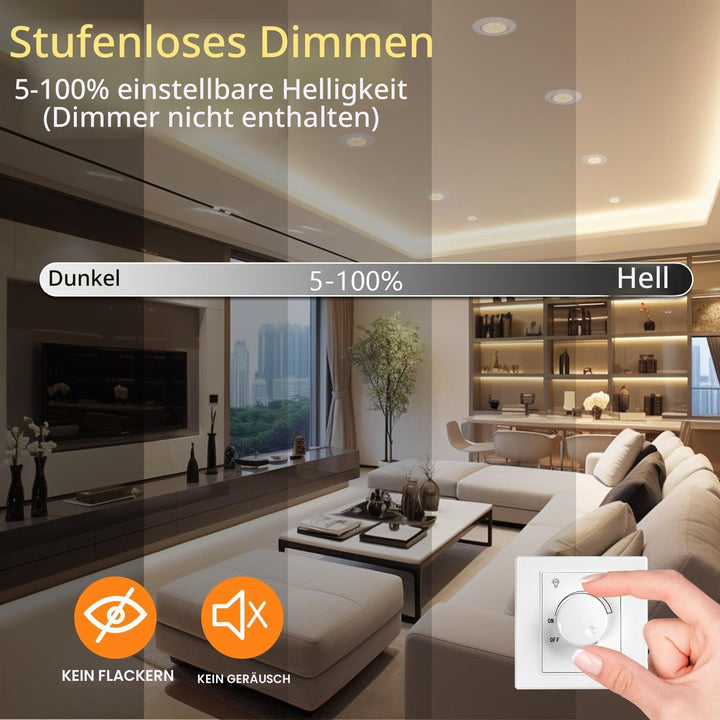 LED Einbaustrahler 230V dimmbar IP44 6W 12er-Set 68mm Nickel - Bild 3