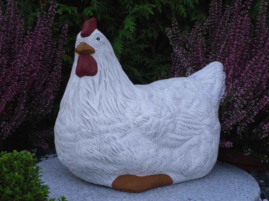 Steinguss Hahn und Huhn 2er Set Weiß Patina Gartenfigur - Bild 5