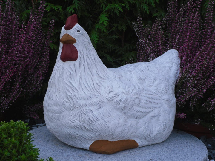 Steinguss Hahn und Huhn 2er Set Weiß Patina Gartenfigur - Bild 5