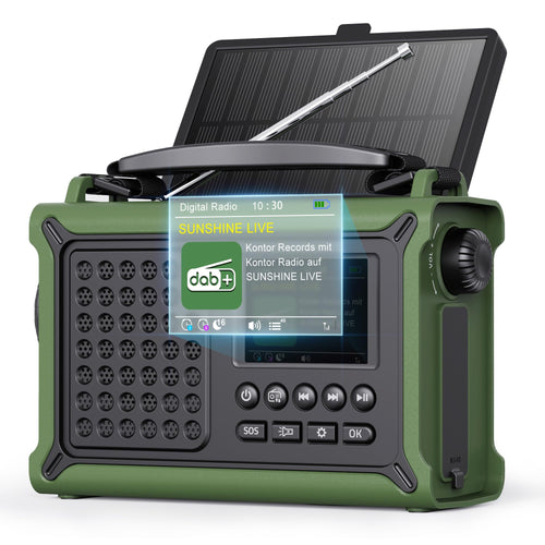 Kurbelradio DAB+ mit Solar, Bluetooth, 12000mAh, IPX6
