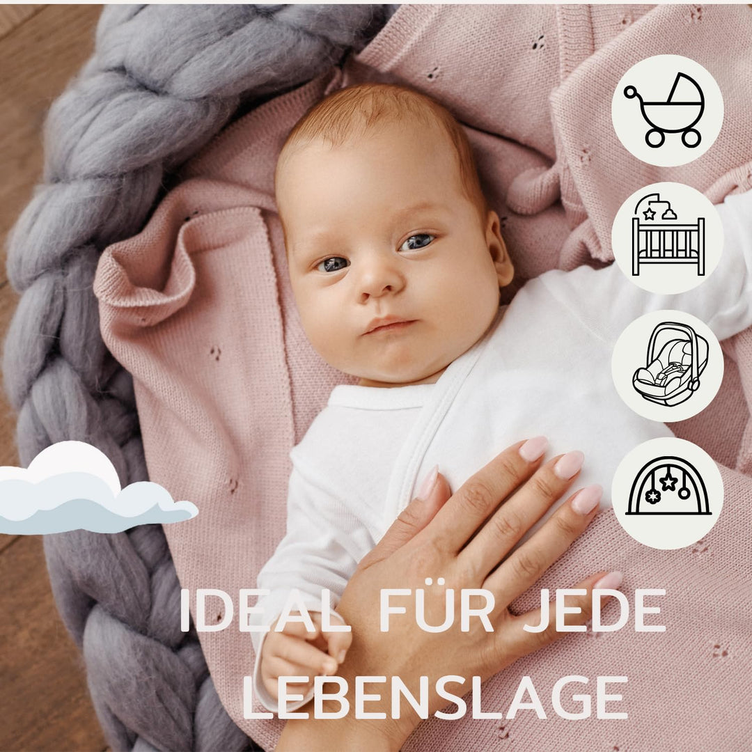 Babydecke Merinowolle gestrickt 75x100 cm Taupe für Neugeborene - Bild 2